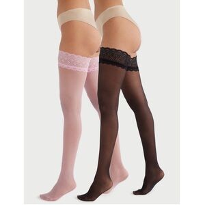 Joyspun Women's Geo Lace Thigh Highs, 2-Pack Plus Size